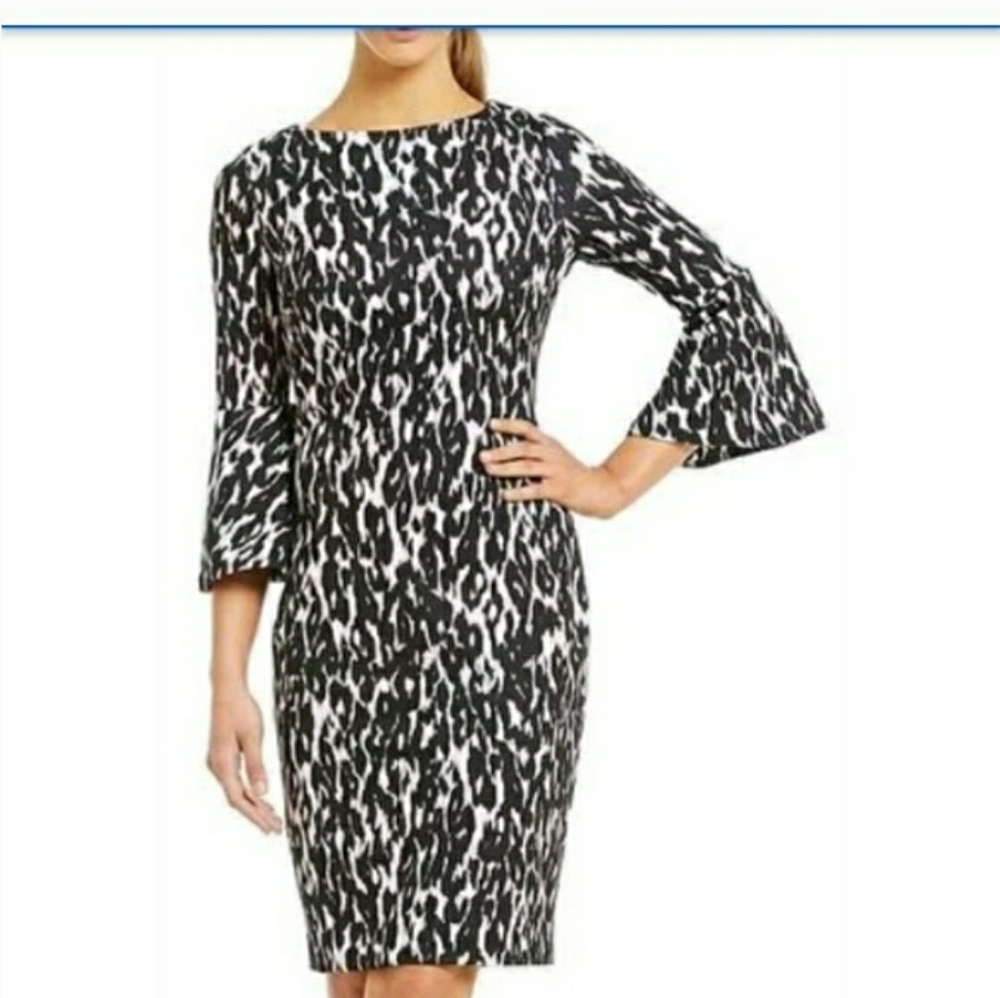 Calvin Klein Animal Print Bell Sleeve Dress Size 2